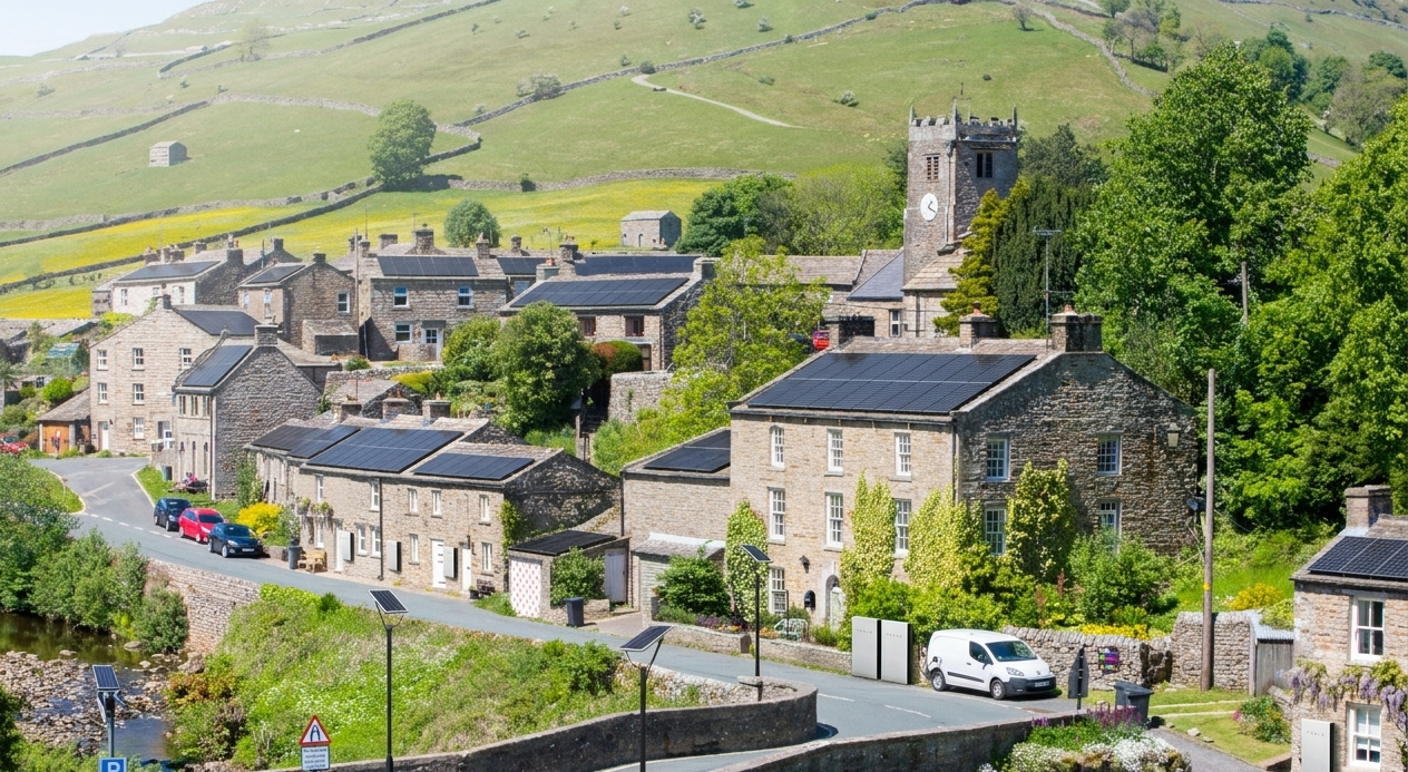 A stone-built UK village in summer light